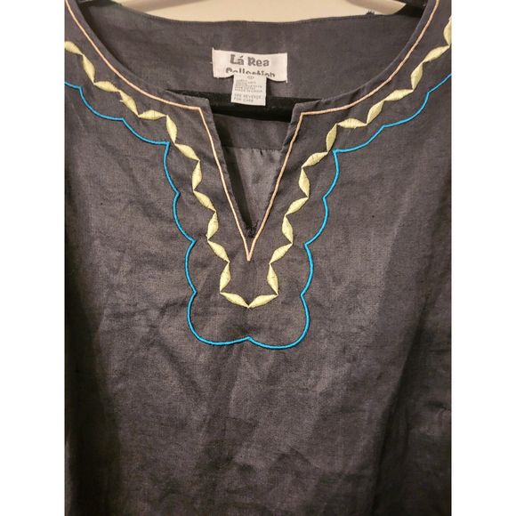 Vintage La' Rea Collection 100% Linen Black Embroidery Top Women Size 1X Plus - Picture 3 of 7